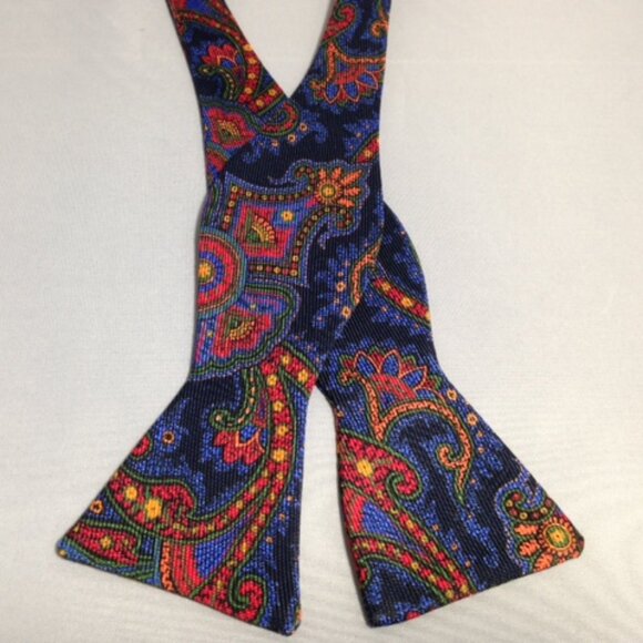 NEW Lanae Joy Silk Adjustable Bow Tie Bowtie / Navy Red / Privat… - Picture 2 of 4